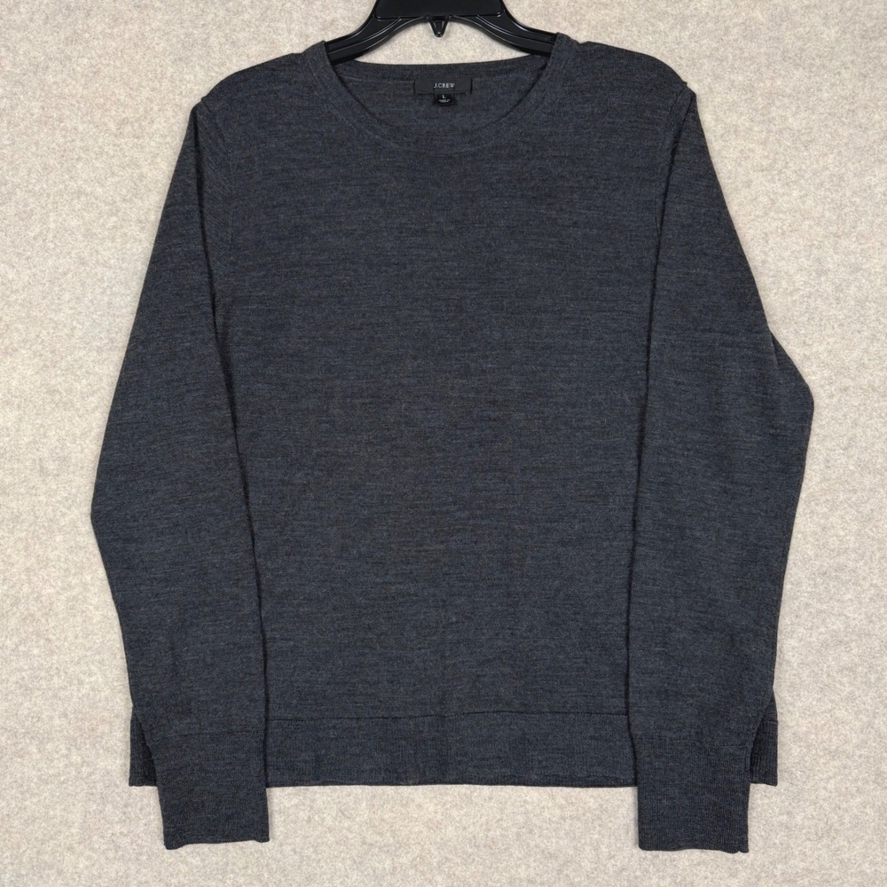 J.Crew Sweater L 20.5in Merino Wool Crewneck Charcoal Grey Minimalist Classic